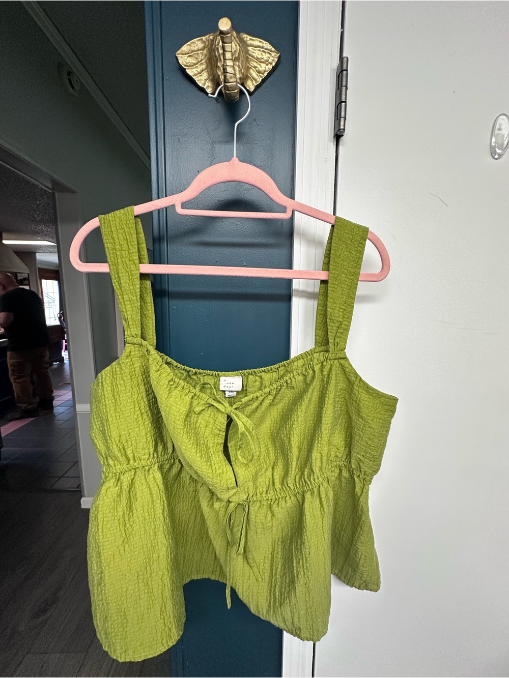 a new day Olive Green Smocked Tie-Front Crop Tank